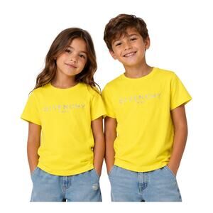 Givenchy Kids Yellow Logo Crew Neck Short Sleeve T-Shirt Cotton Size 12 NWT